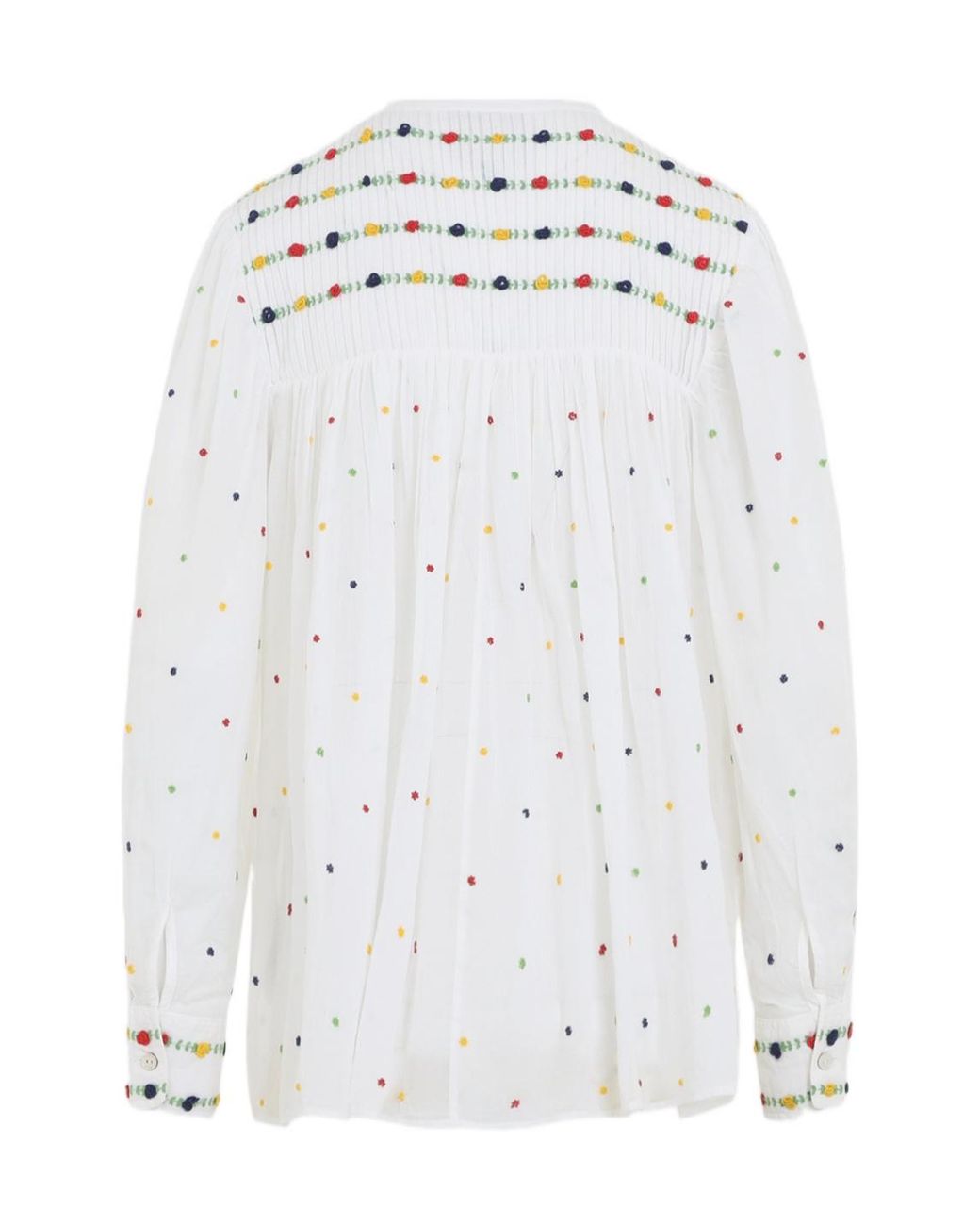 Farm Rio White Smocked Embroidered Blouse