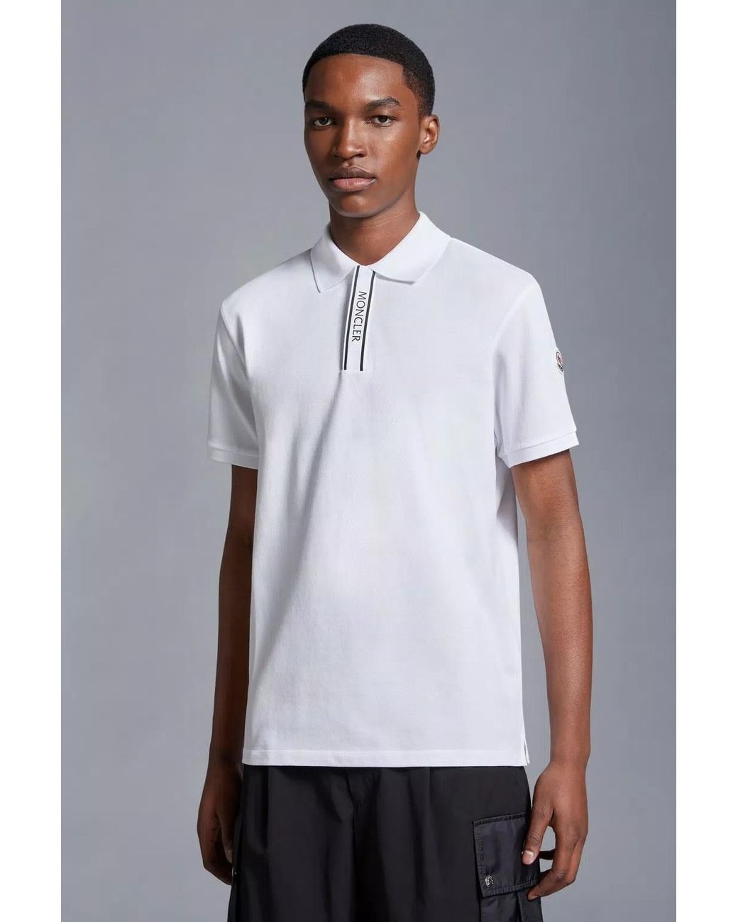 Moncler White Logo Motif Polo Shirt for men