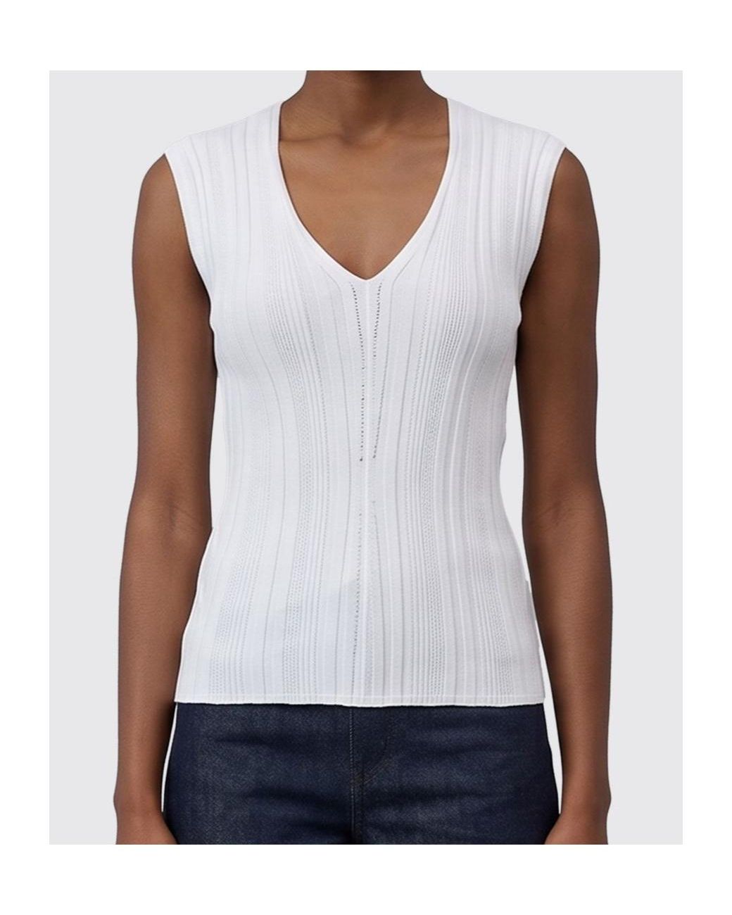 Closed White Ribbed-Knit V-Neck Sweater