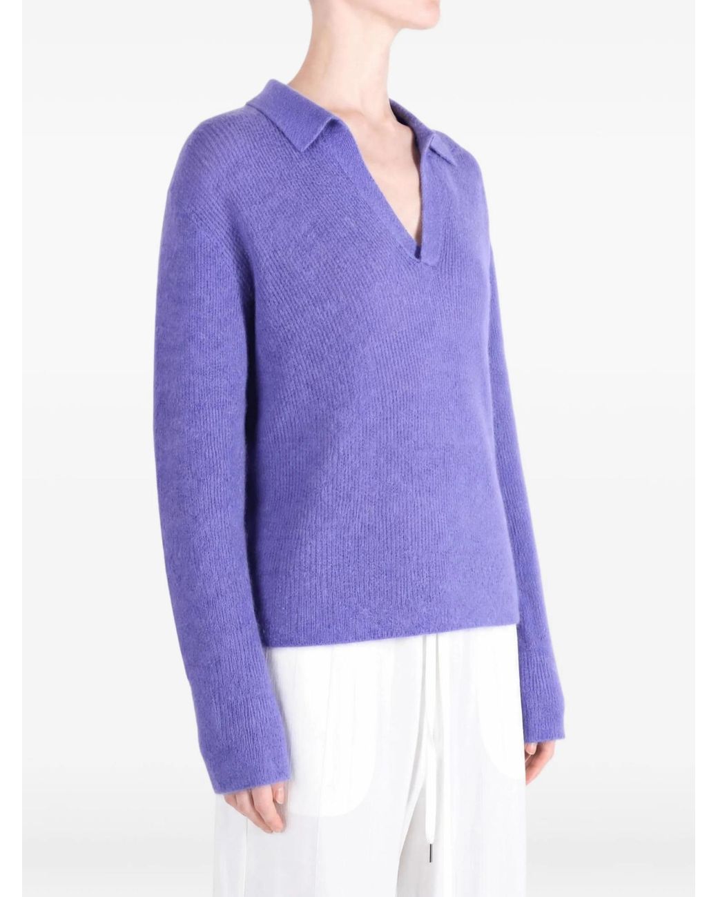Auralee Blue Spread-Collar Knitted Top