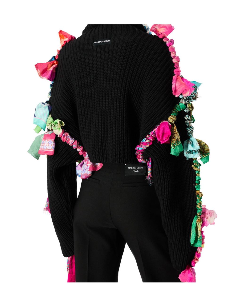 MARINE SERRE Black Regenerated Silk Scarves Cropped High Neck Sweater