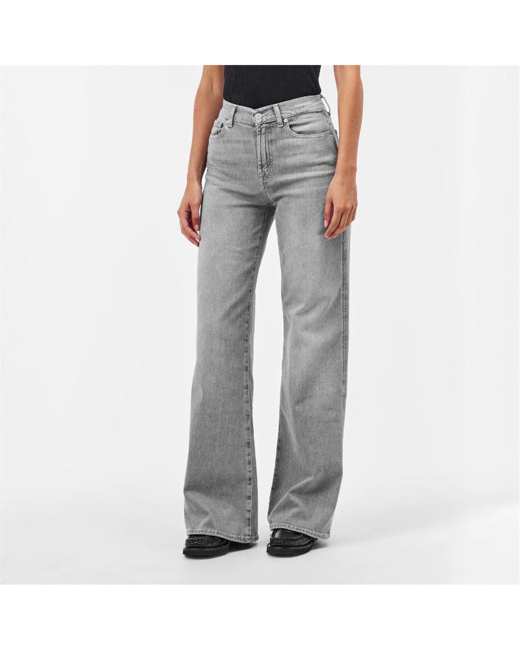 7 For All Mankind Gray Lotta Wide Leg Jeans