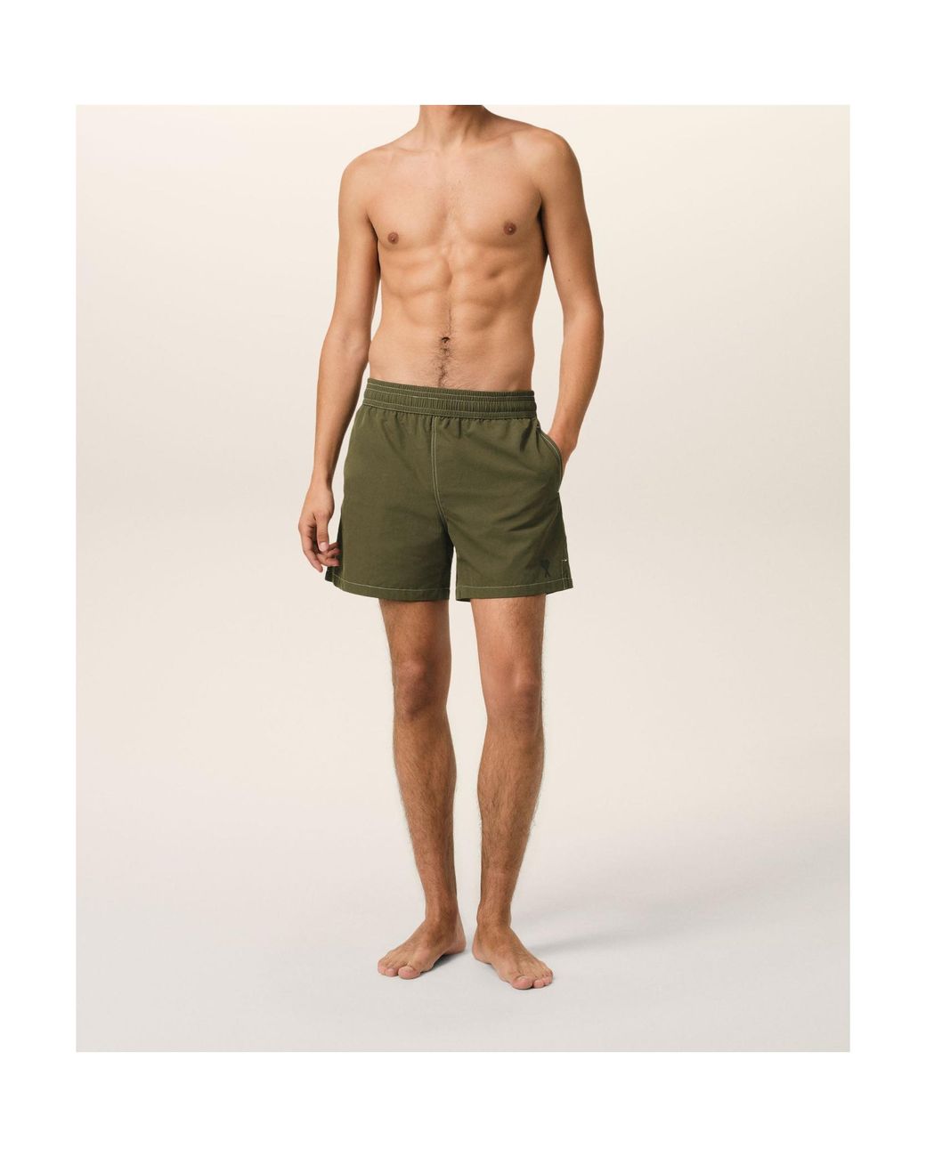 AMI Green Logo Embroidered Beach Shorts for men