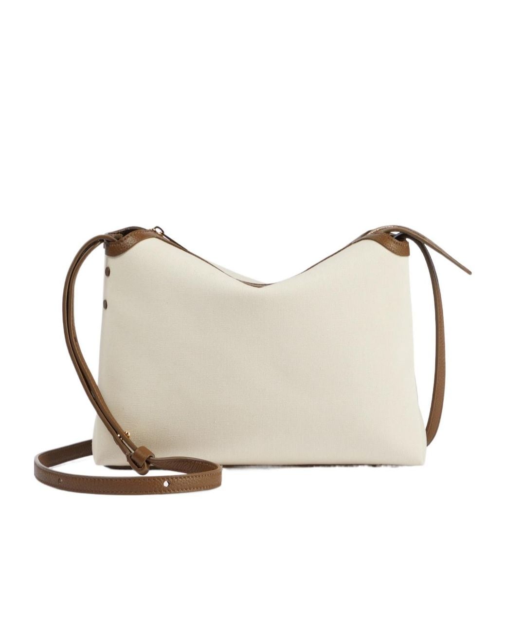 Khaite White Lina Leather-Trimmed Canvas Crossbody Bag