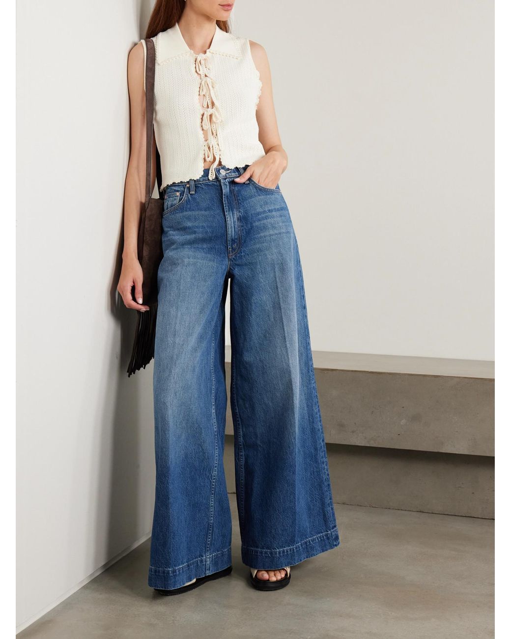 Mother Blue High-Rise Wide-Leg Jeans