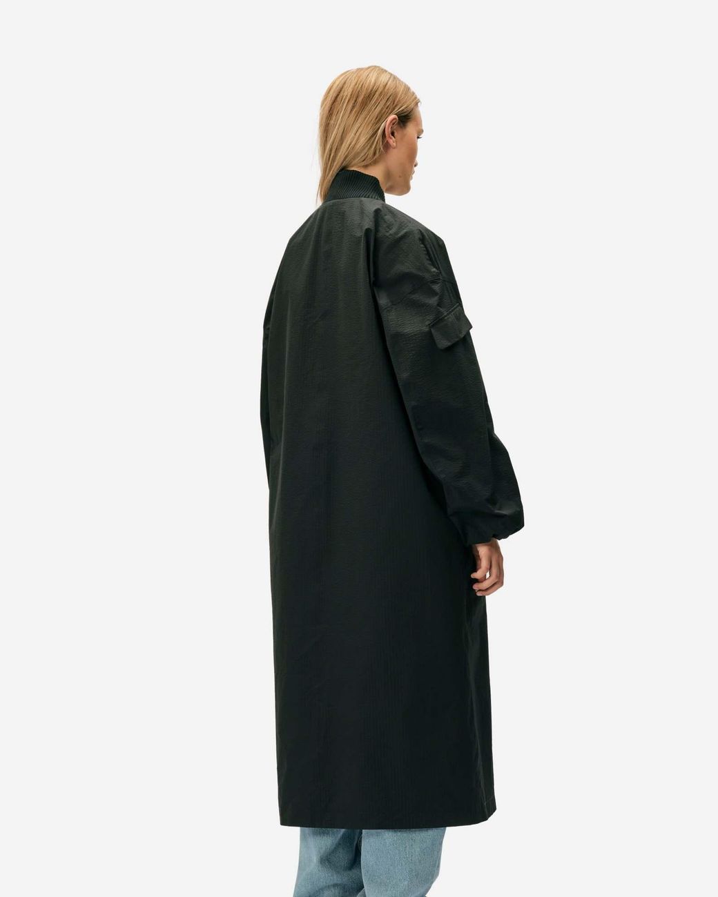 Ganni Black Two Way Zipped Seersucker Parka