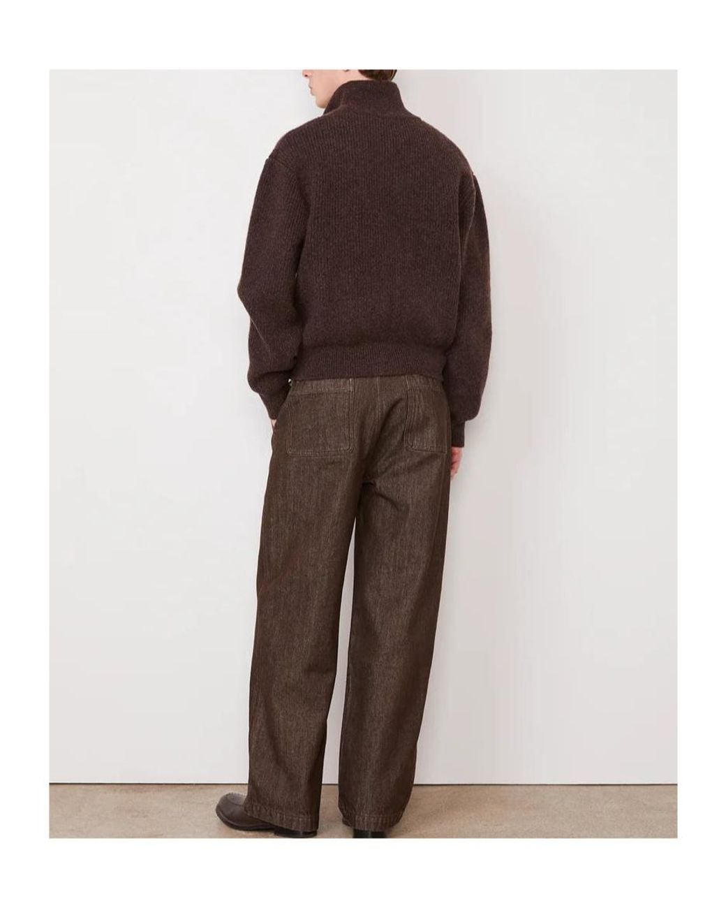 Officine Generale Brown Zip-Up Ribbed Knit Cardigan for men