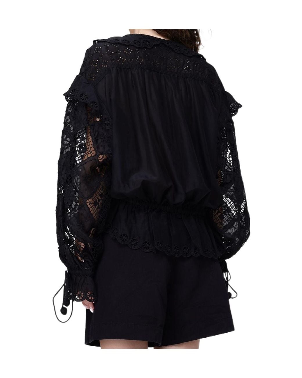 Isabel Marant Black Long-Sleeved Lace-Detailed Blouse