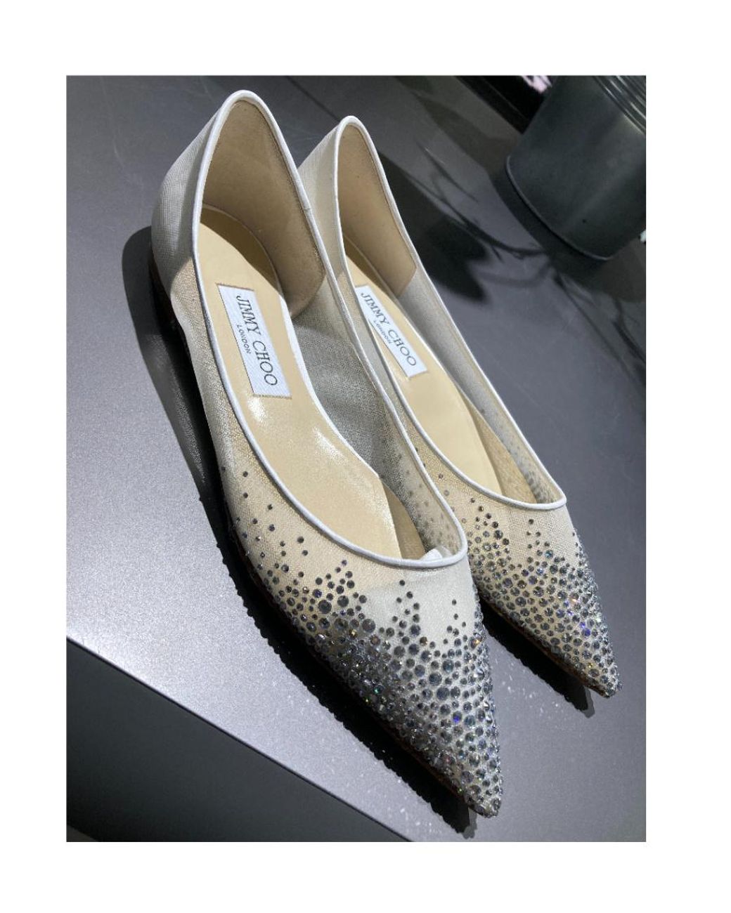Jimmy Choo Natural Love Flat Crystal-Embellished Ballerina Shoes