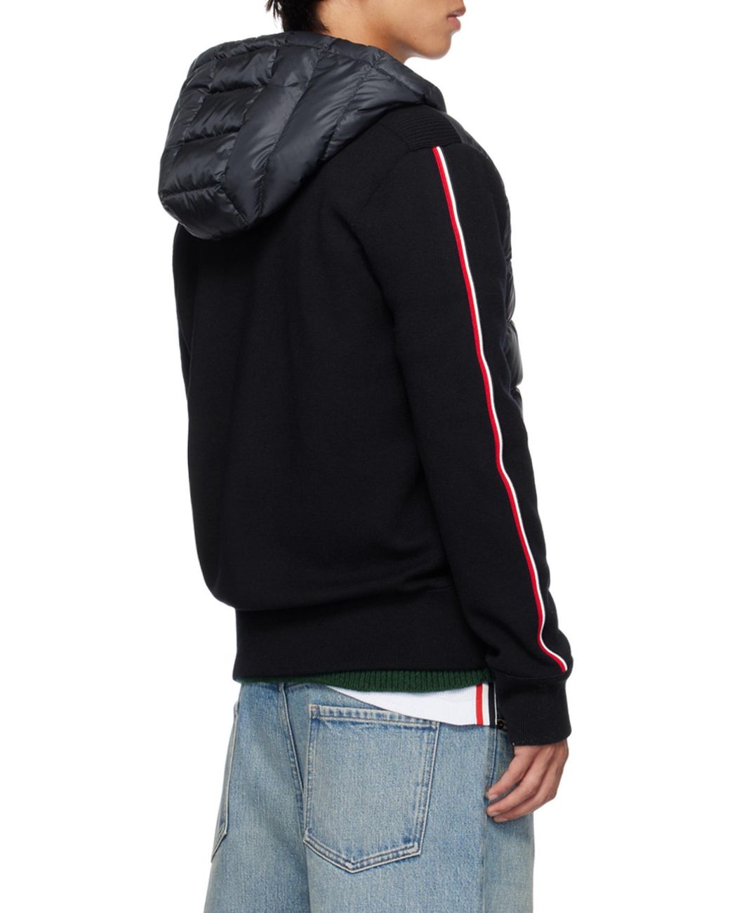 Moncler Blue Knitted Zip-Up Padded Hoodie for men