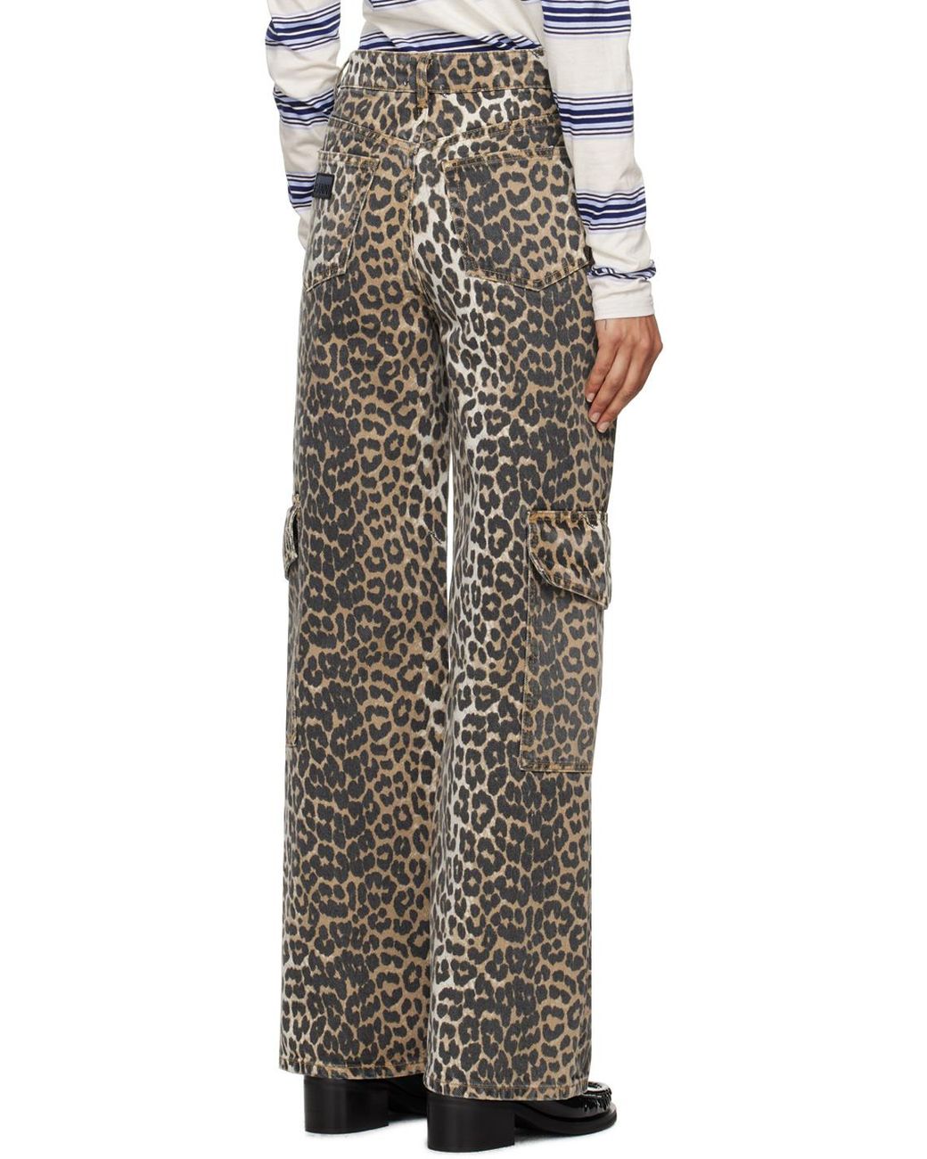 Ganni Gray Leopard Printed Straight Leg Jeans