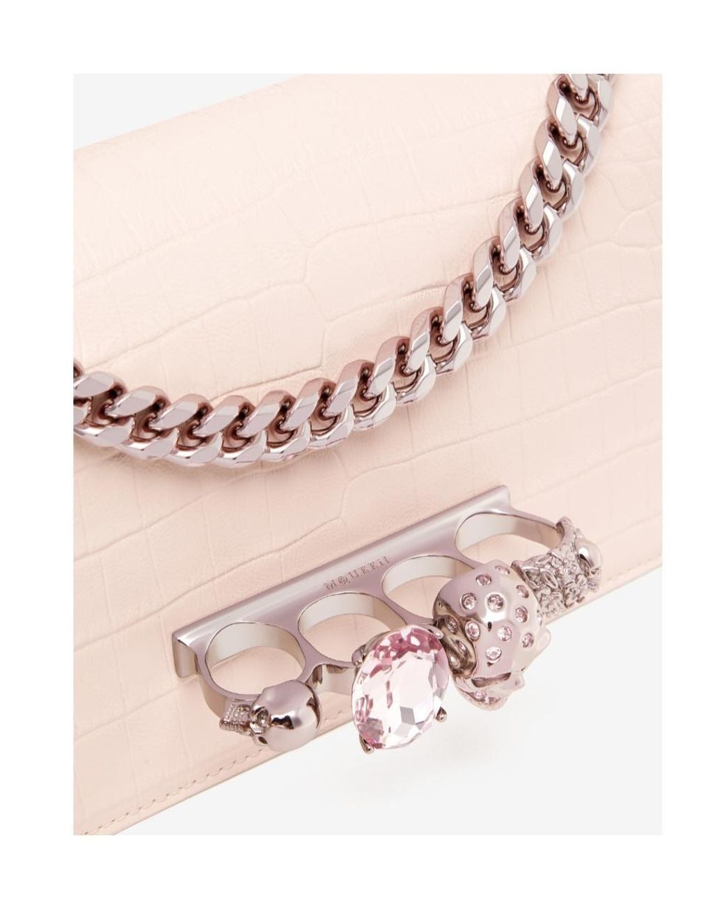McQueen Pink Jewelled Embossed Shoulder Bag