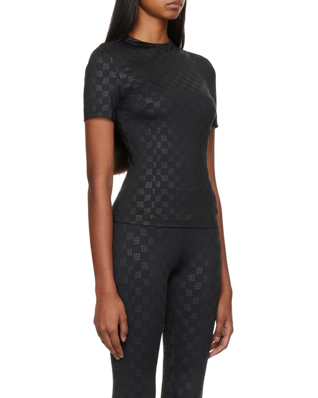 M I S B H V Black Monogram Mockneck T-Shirt