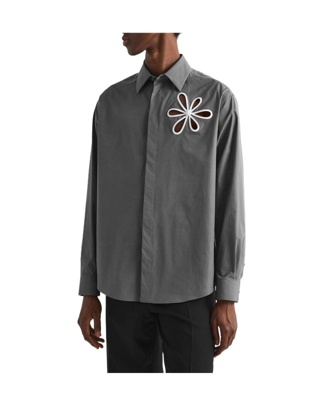 Fendi Gray Long Sleeve Patterned Shirt for men
