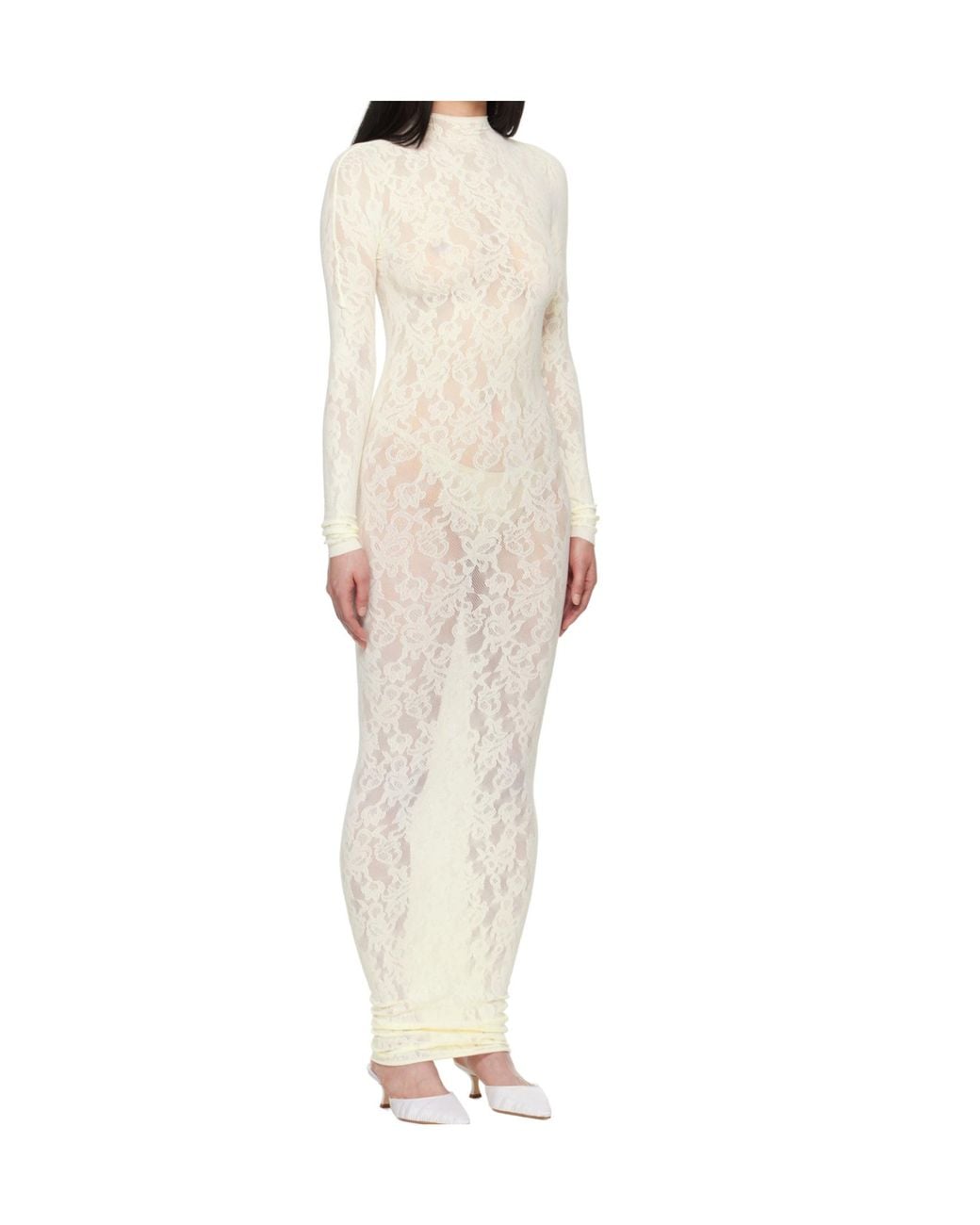 Skims Knit Lace Mock Neck Dress in White | Lyst