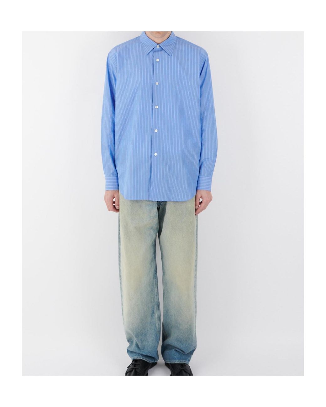 Auralee Blue Striped Shirt for men