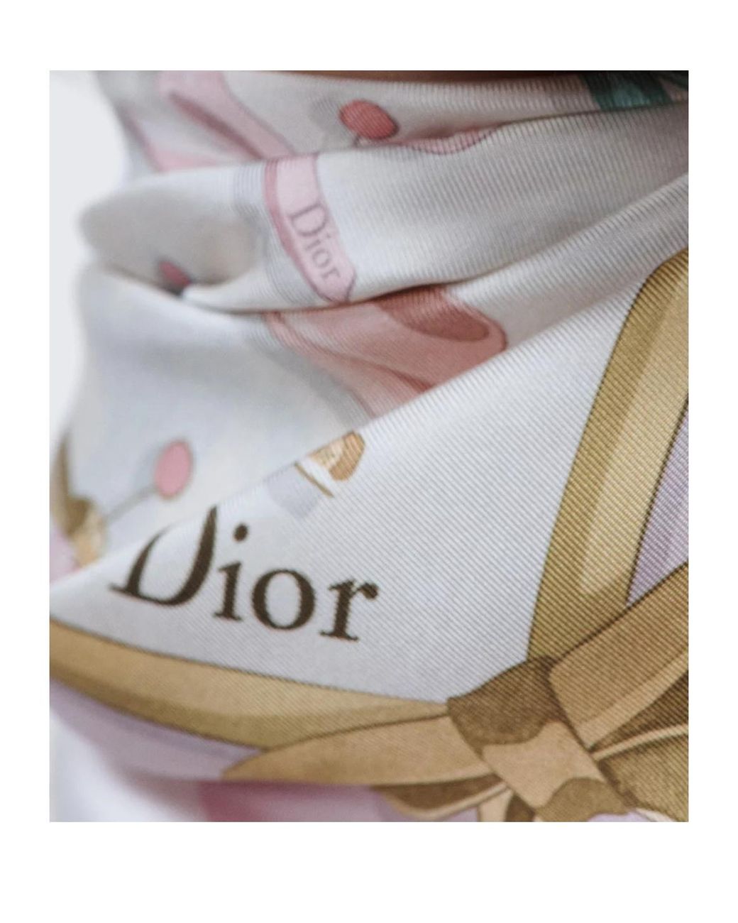 Dior White Delicate Bow90 Square Scarf