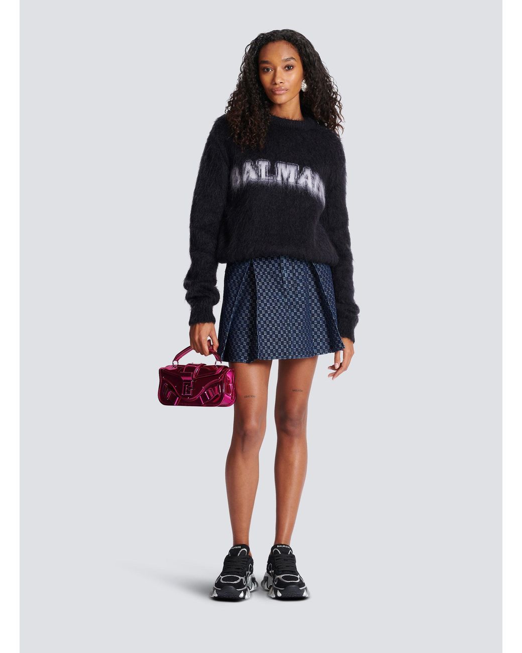Balmain Black Logo Jacquard Crewneck Knitted Jumper