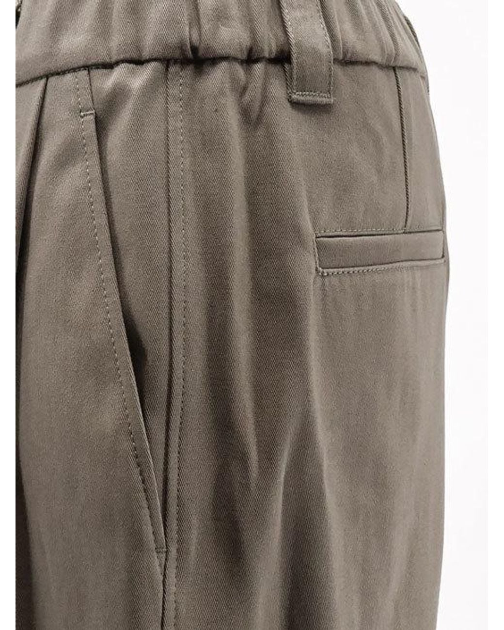 Brunello Cucinelli Gray Pleated Wide-Leg Trousers