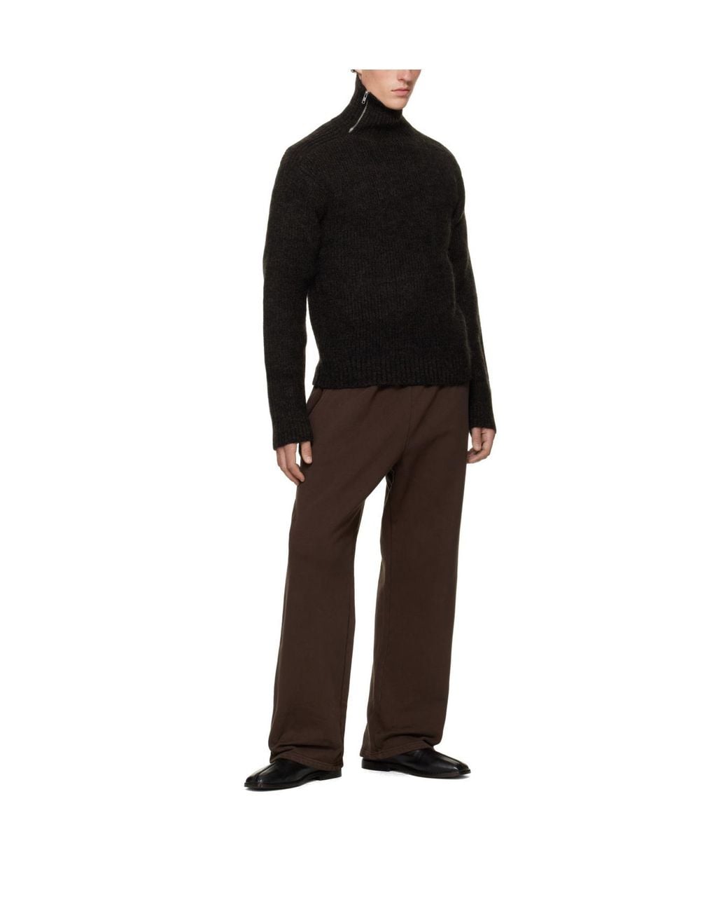 Entire studios Black Zip-Neck Ribbed Sweater for men