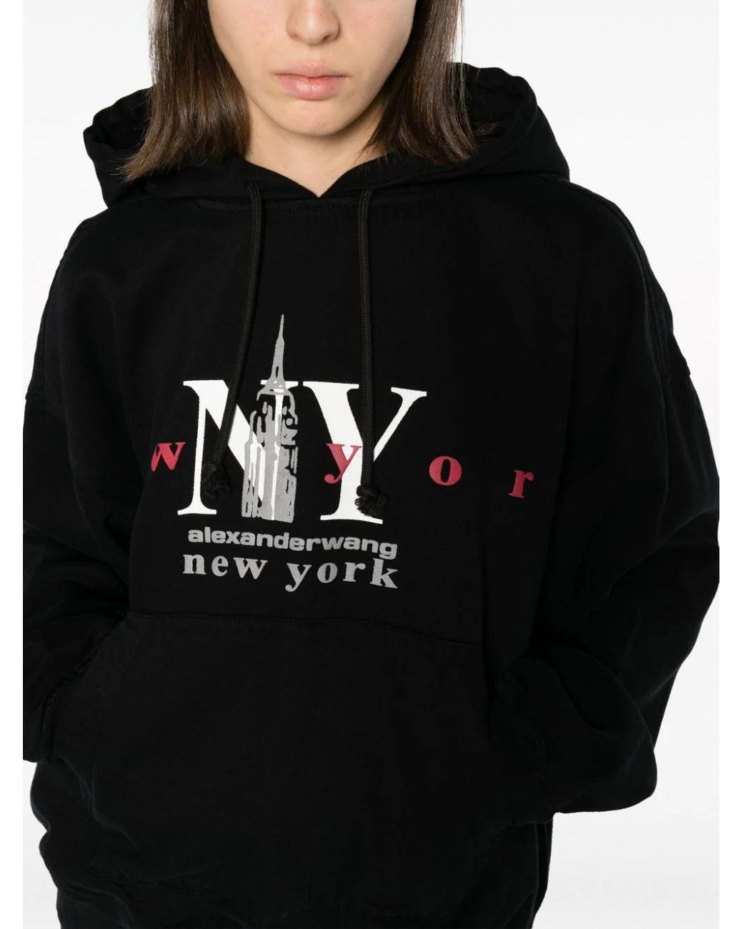 Alexander Wang Black Logo Printed Drawstring Hoodie