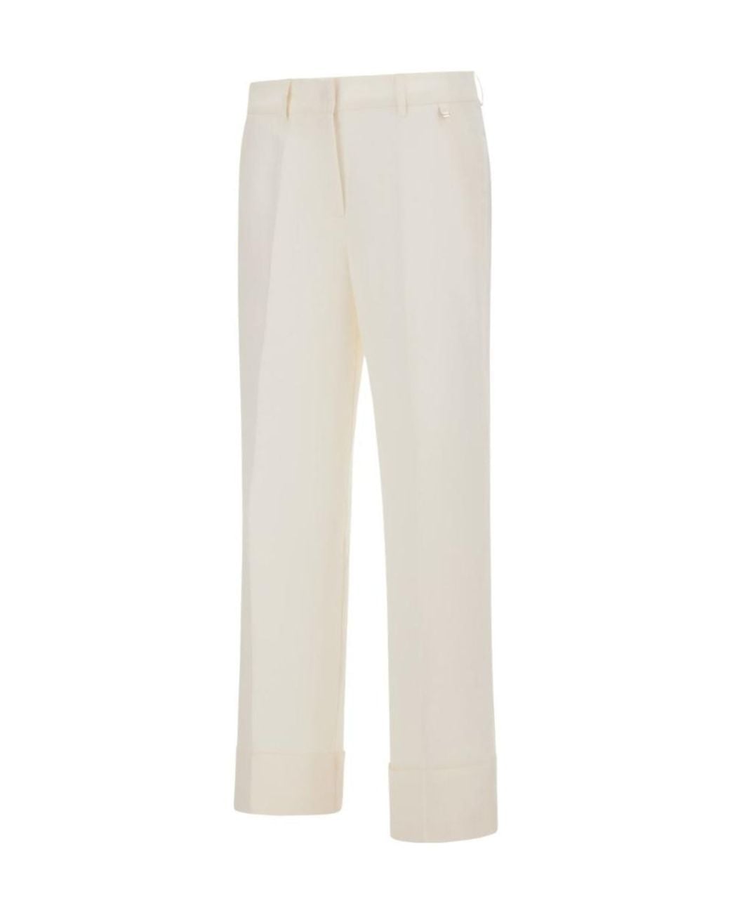 Herno White Pressed Crease Turn-Ups Trousers