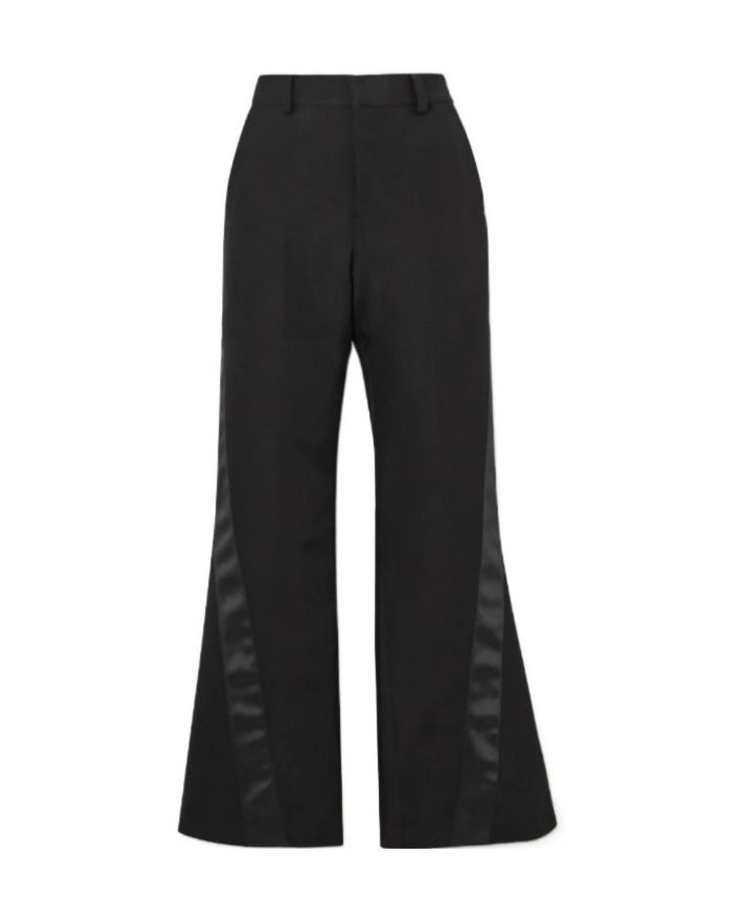 Sacai Black Satin-Trimmed Silk And Cotton-Blend Flared Pants