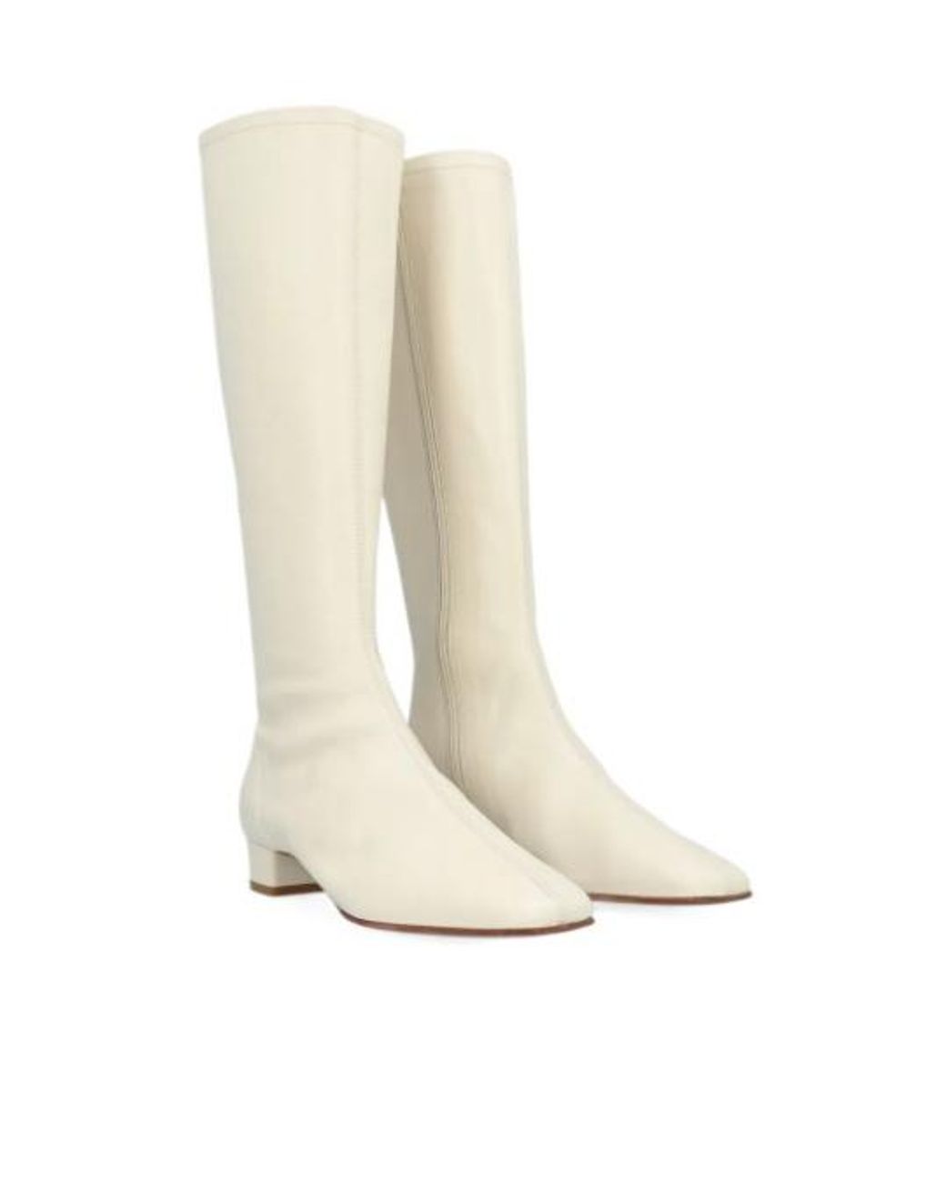 By Far White Edie Square-Toe Leather Knee-High Boots