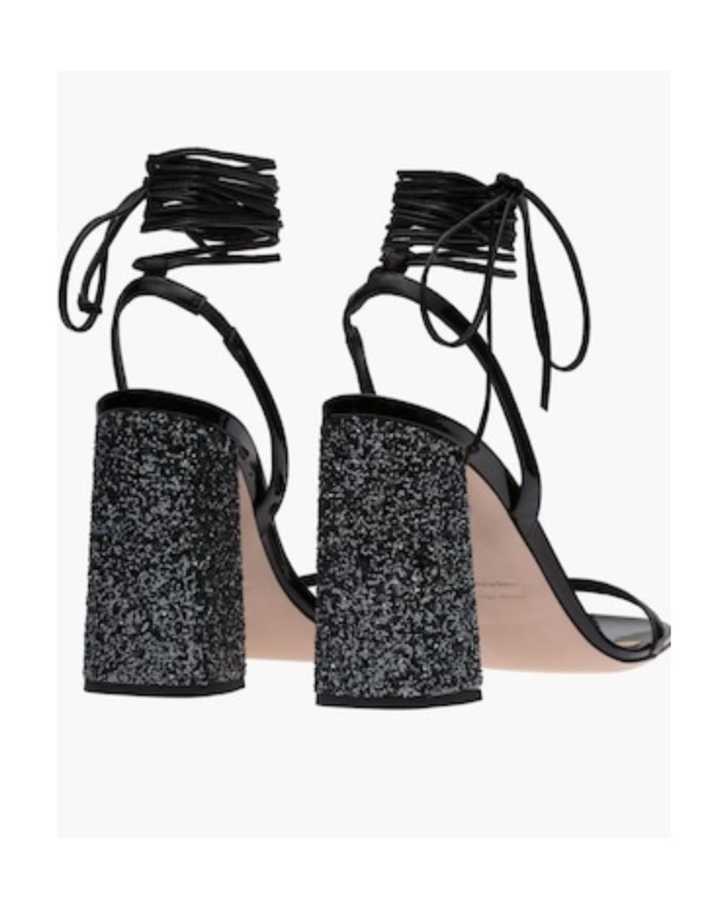 Miu Miu Black Ankle Tie-Fastened Block Heeled Glitter Sandals
