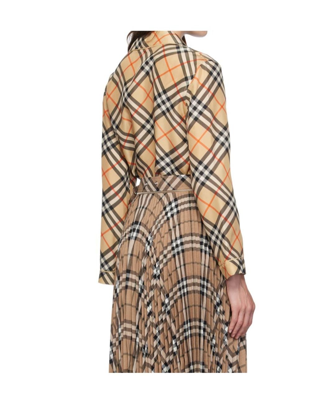 Burberry Brown Vintage Check-Print Silk Pajama Top
