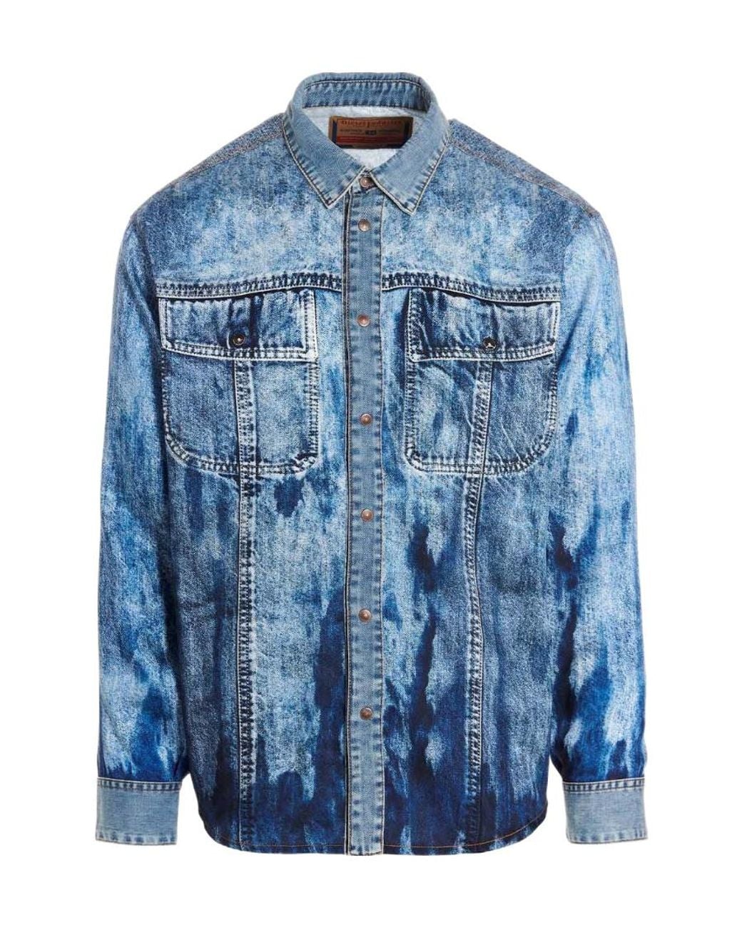 DIESEL Blue Bleached-Effect Denim Shirt for men