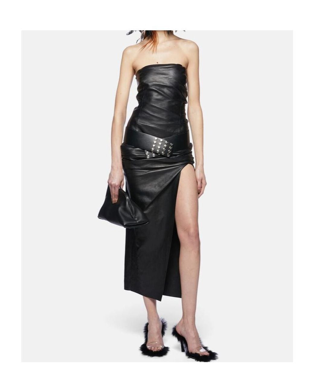 The Attico Black The Off-Shoulder Ruched Waist Midi Dress