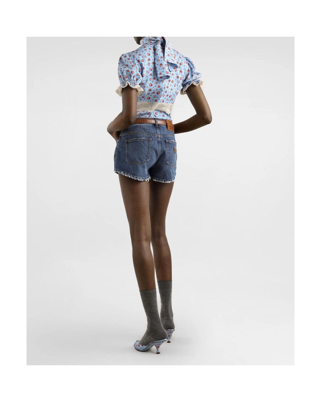 Dolce & Gabbana Blue Small Rose-Printed Charmeuse Top