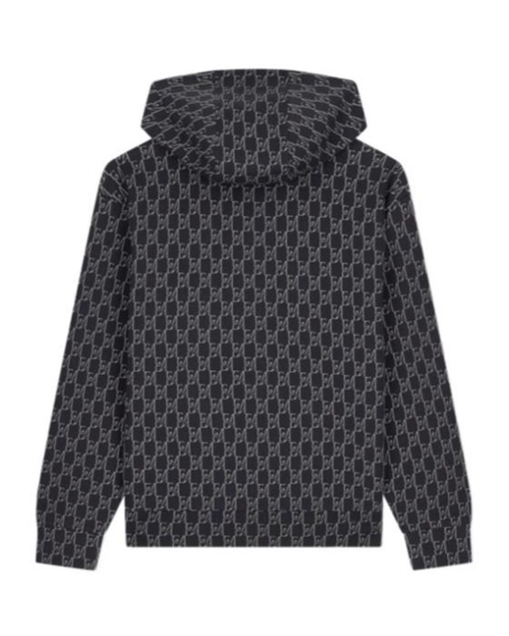 Emporio Armani Gray Double Jersey Hoodie With All-Over Logo Print for men