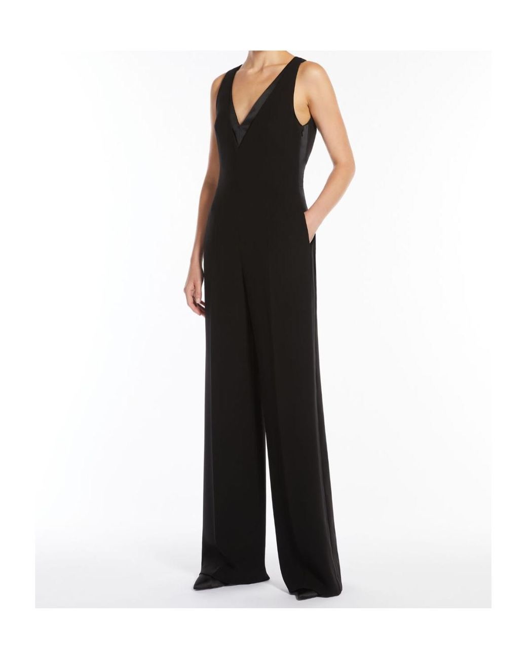 Max Mara Black Armonia V-Neck Sleeveless Jumpsuit