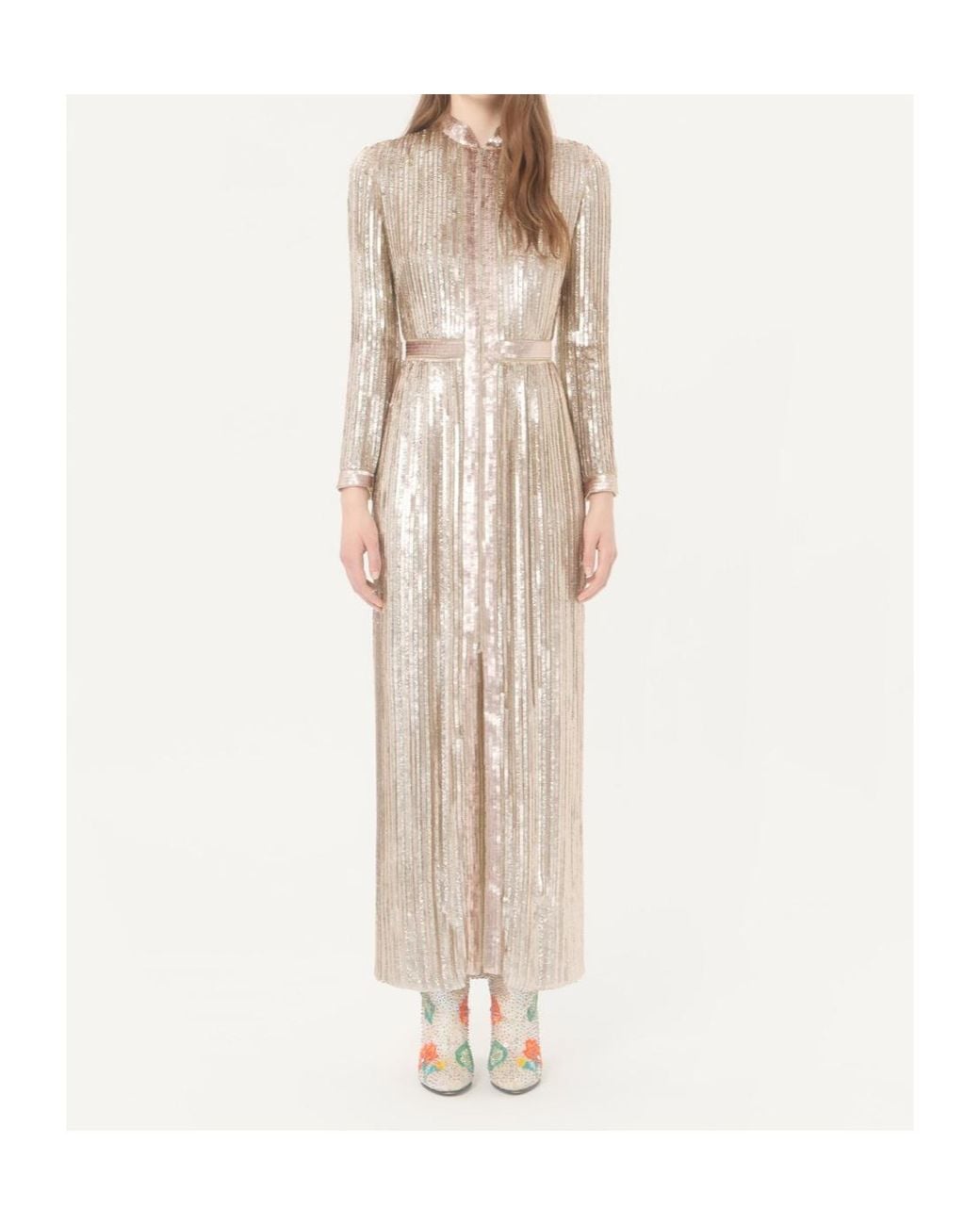 Valentino Natural Embroidered Chiffon Dress