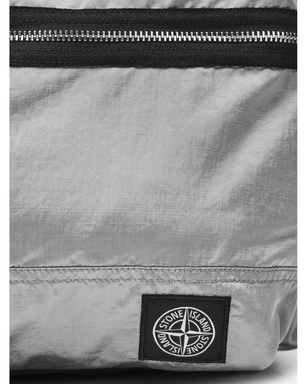 Stone Island Gray Logo Patch Zipped Backpack for men