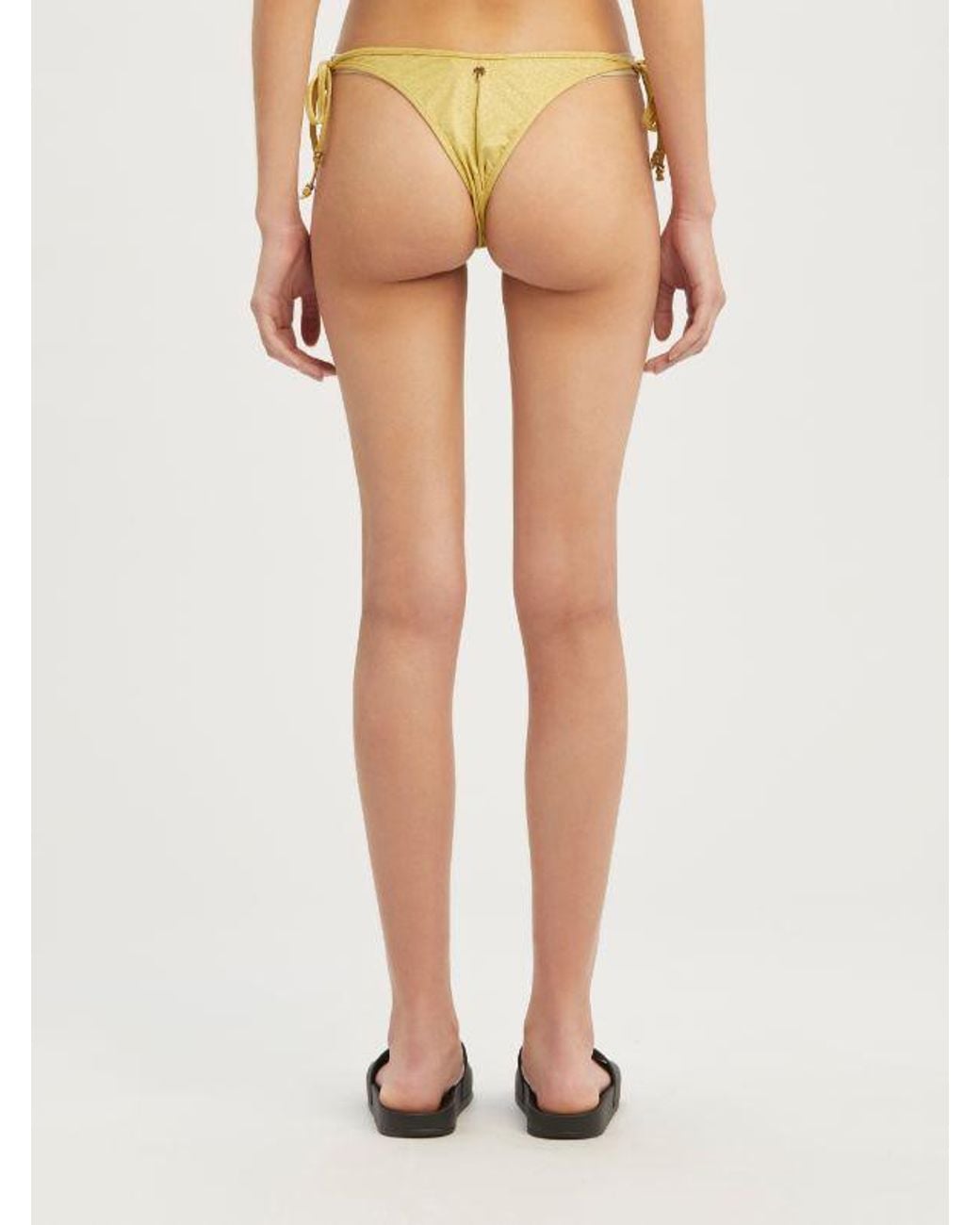 Palm Angels Yellow Glitter Side-Tie Bikini Bottoms