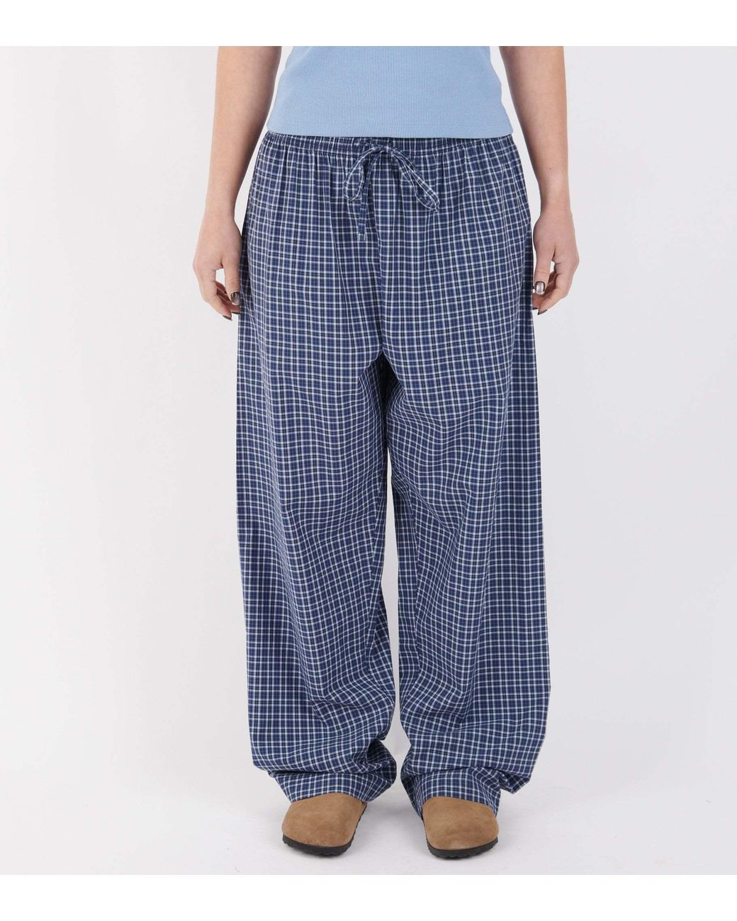 Tekla Blue Plaid Pajama Pants