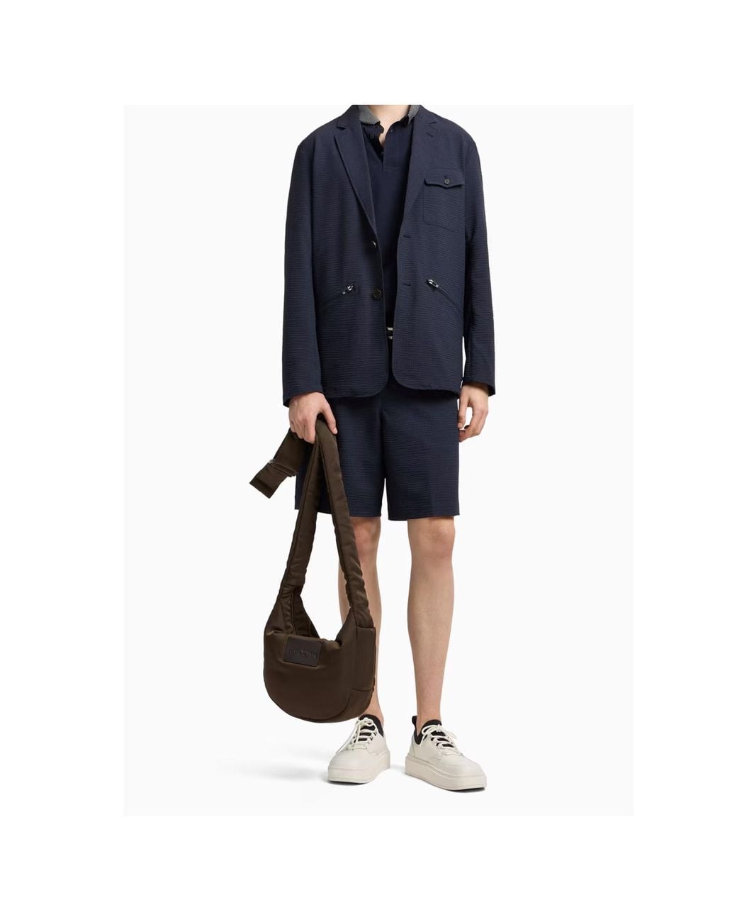 Emporio Armani Blue Seersucker Elastic-Waist Shorts for men