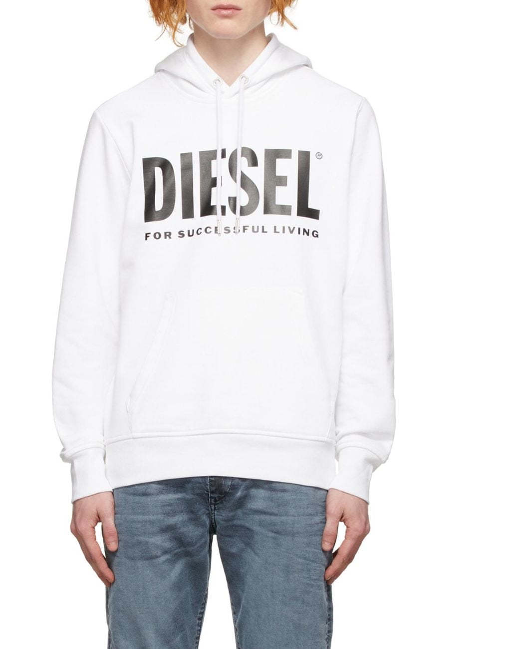 DIESEL White Logo-Printed Cotton Hoodie for men