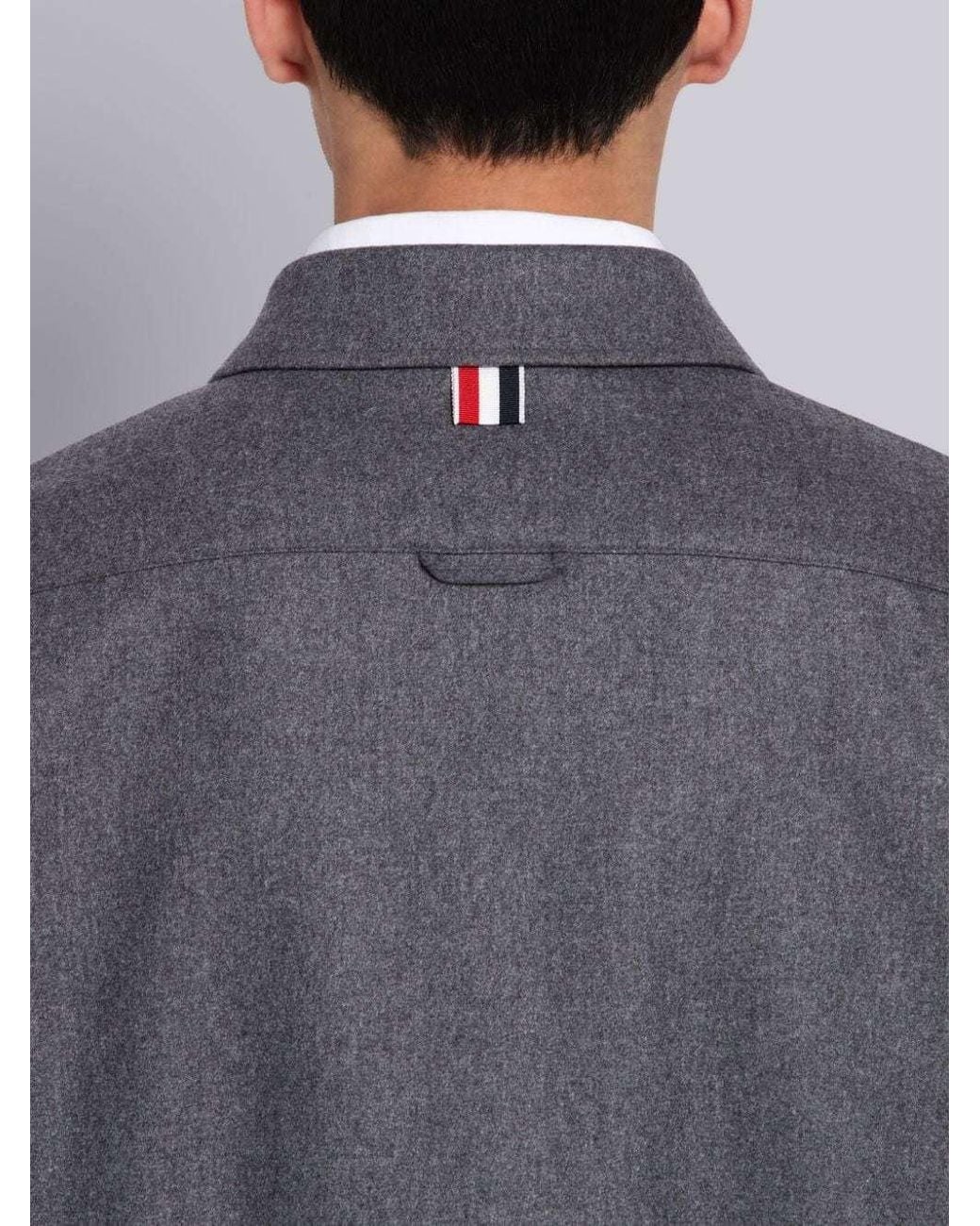 Thom Browne Gray Flannel Tonal-Bar Buttoned Shirt Jacket for men