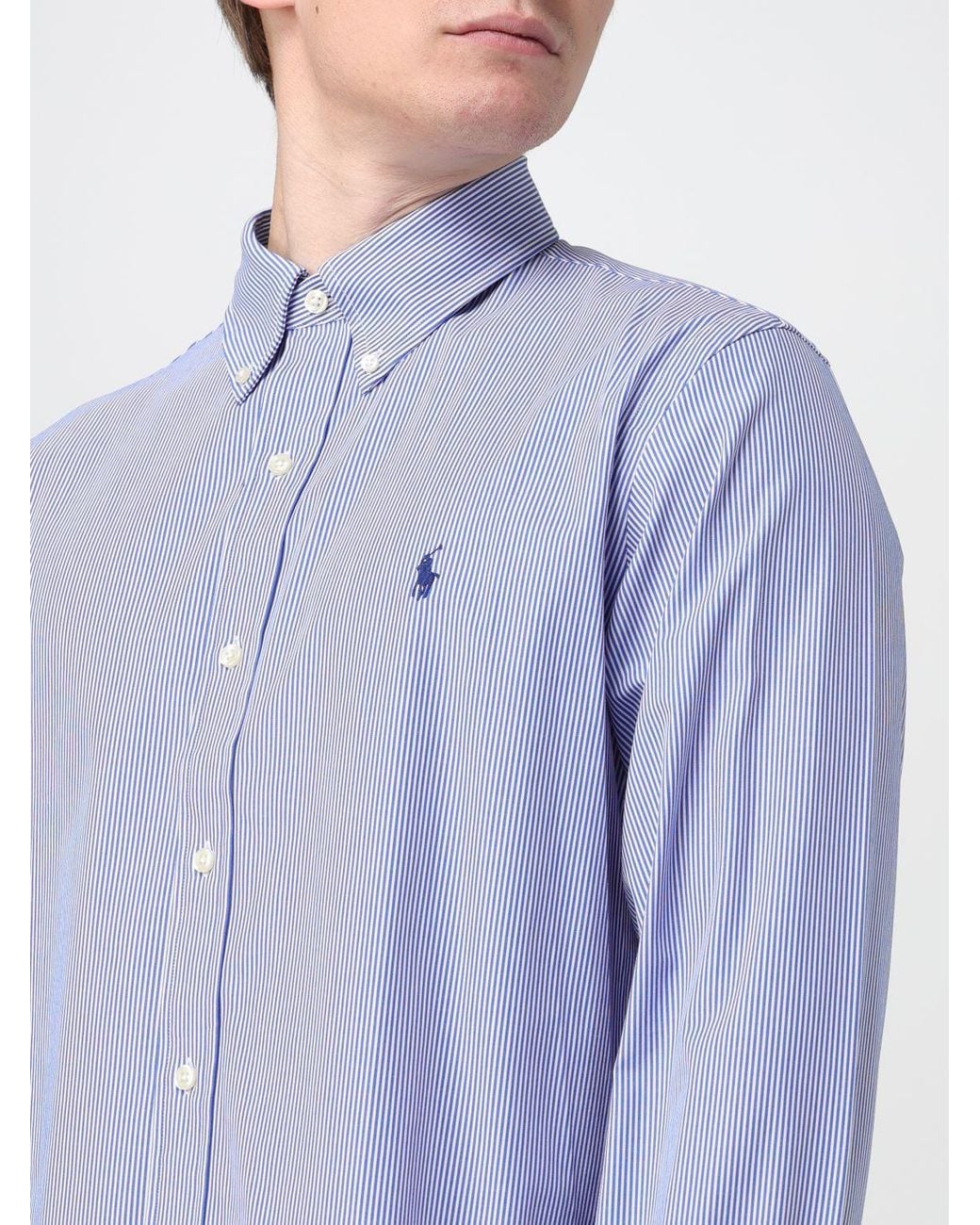 Polo Ralph Lauren Blue Pony Embroidered Pinstriped Shirt for men