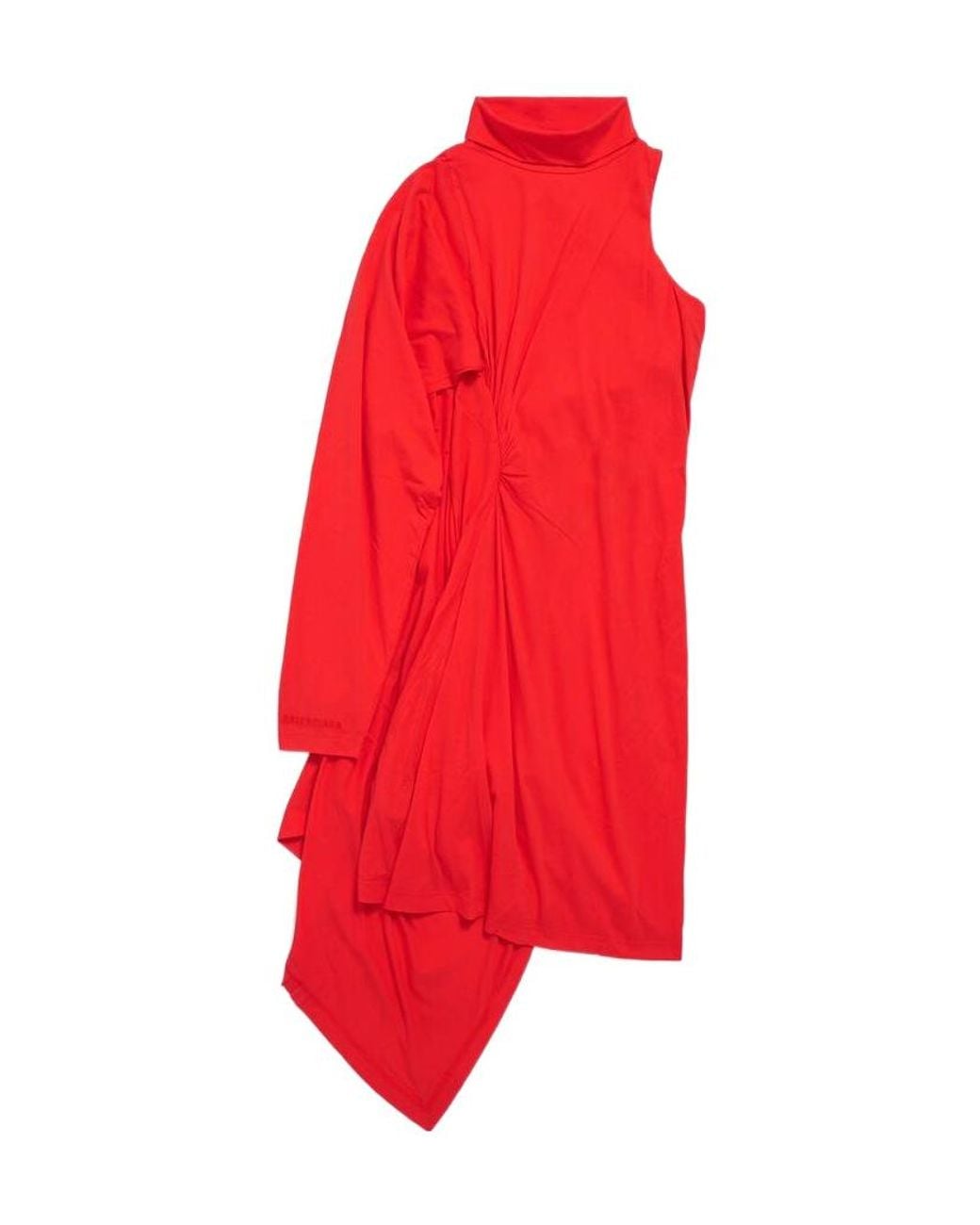 Balenciaga Red Draped One-Shoulder Dress