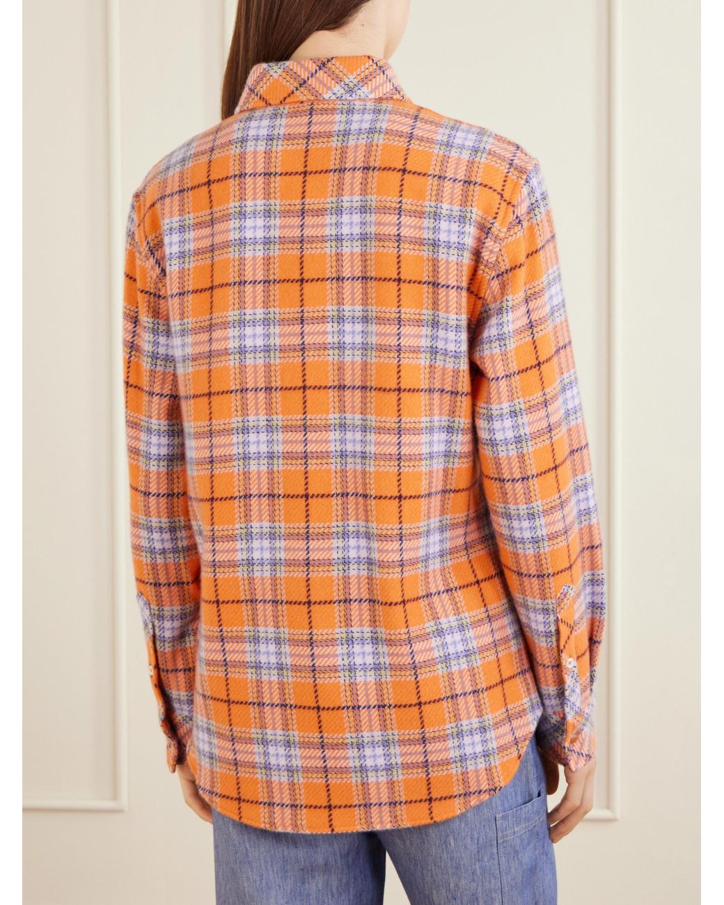 God's True Cashmere Orange Midnight Sun Checked Cashmere Shirt