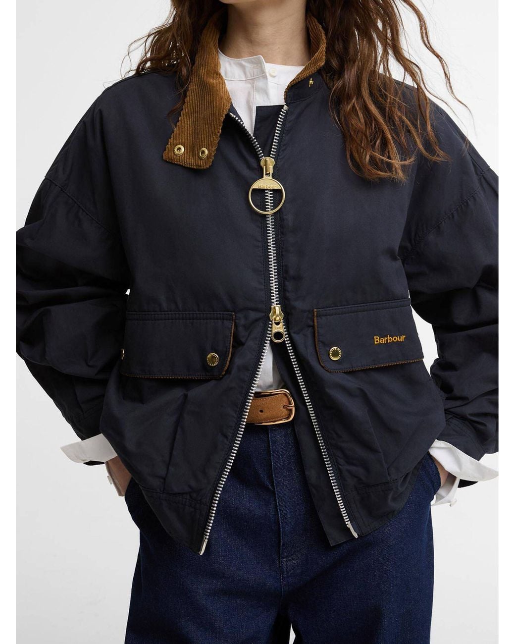 Barbour Black Logo Detailed Zipped Jacket