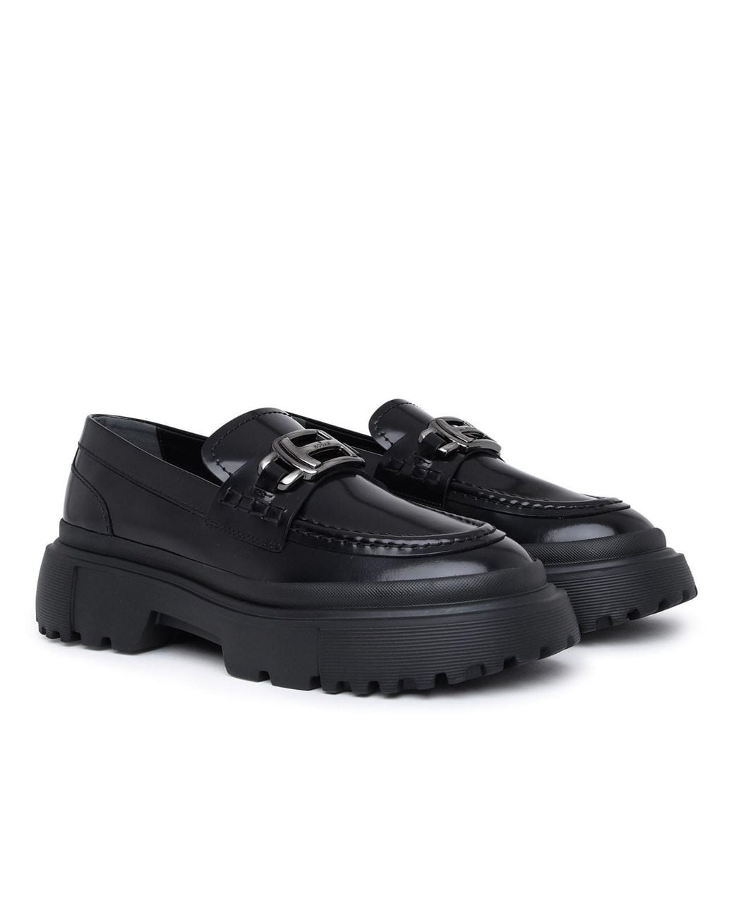 Hogan Black Logo Plaque Round-Toe Loafers