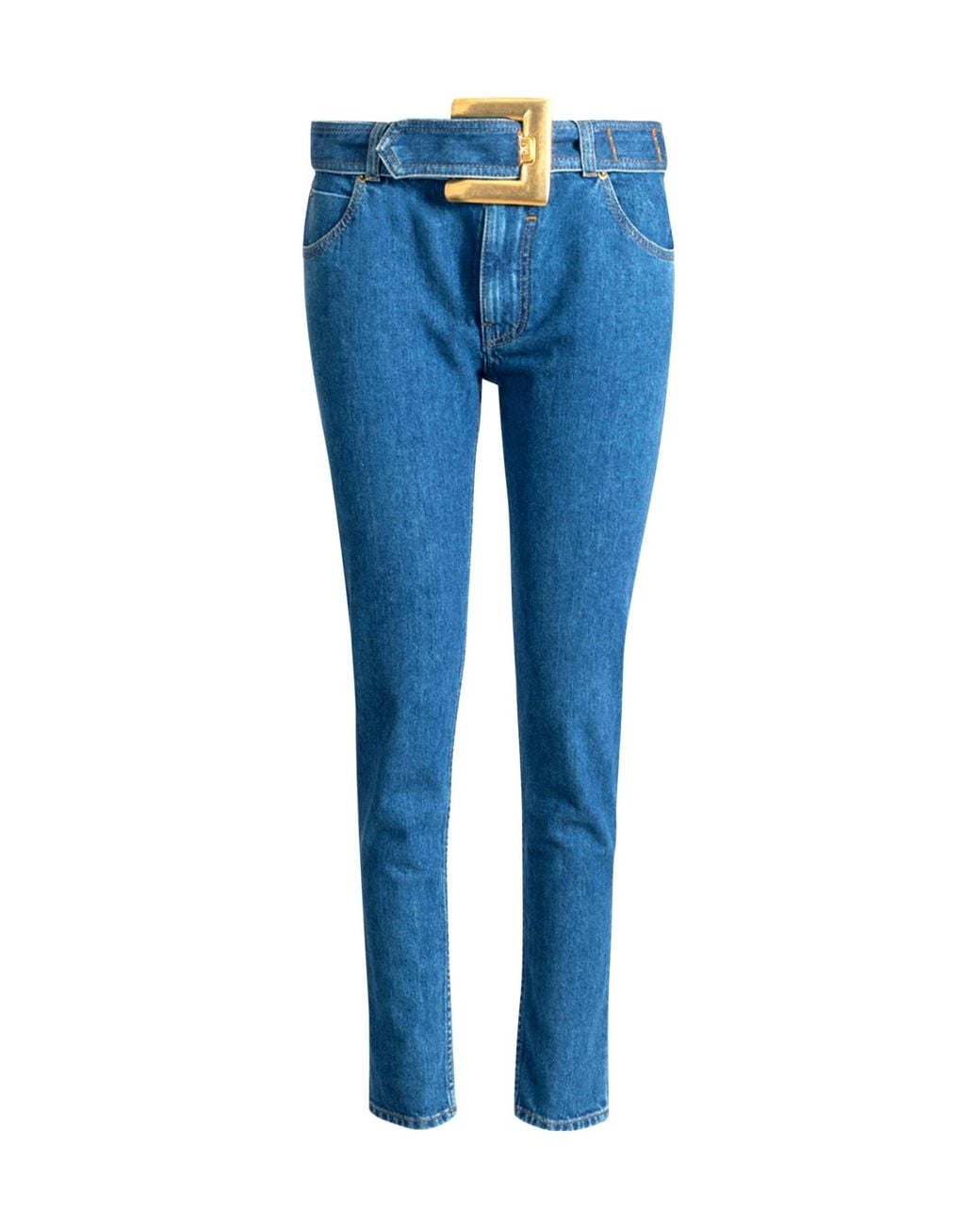 Balmain Blue Belted Mid-Rise Slim Jeans