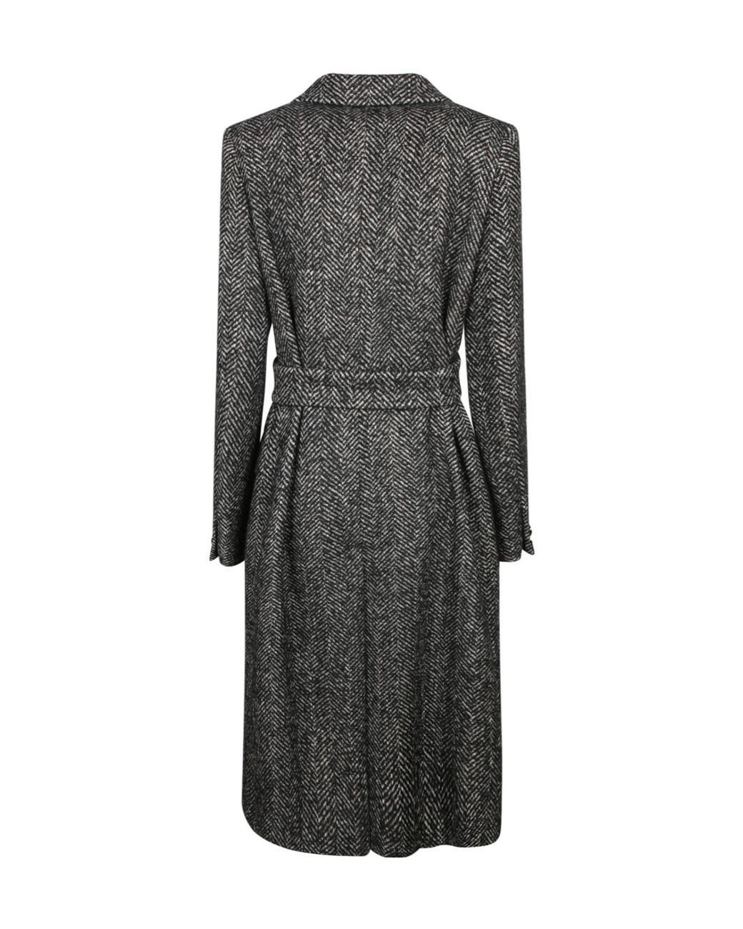 Tagliatore Black Herringbone Belted Coat