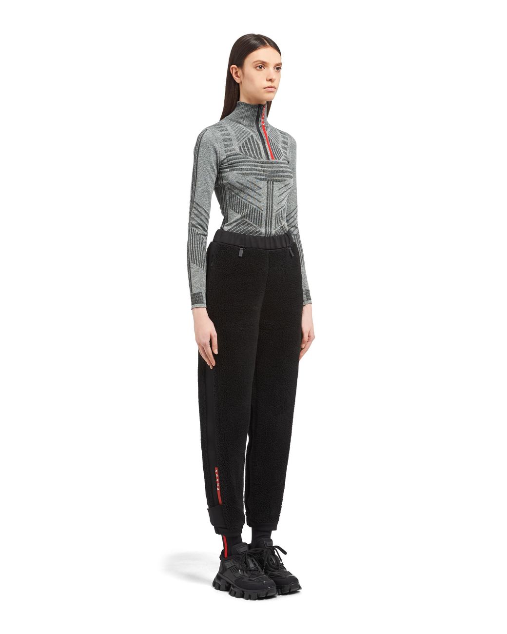 Prada Black Fleece And Recycled Technical Fabric Joggers
